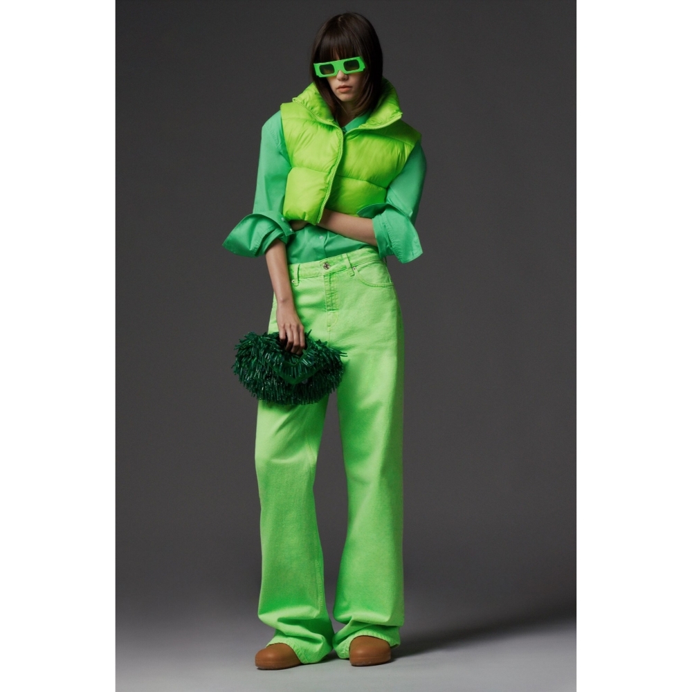 Zara neon green wide leg jeans